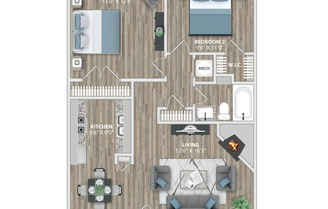 2 beds, 1 bath, 808 sqft, $1,295, Unit 125