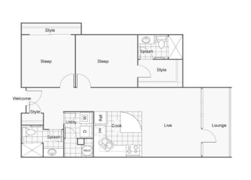 2 beds, 2 baths, 964 sqft, $1,565