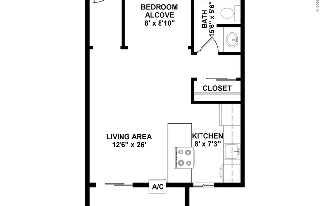 Studio, 1 bath, 444 sqft, $1,434