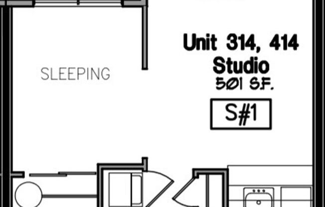 Studio, 1 bath, 501 sqft, $1,550, Unit 414