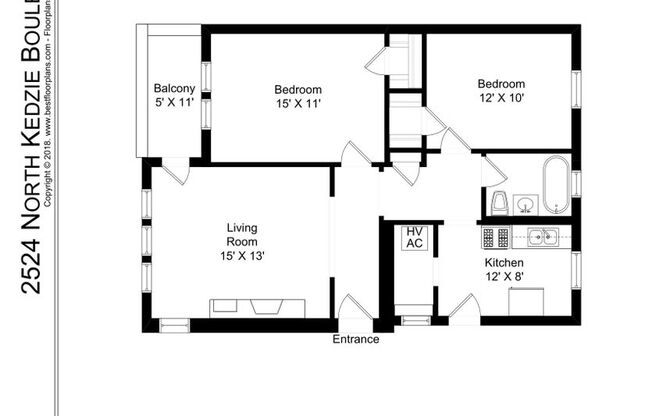 2 beds, 1 bath, 933 sqft, $2,450, Unit 2524-3W