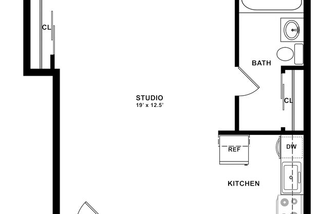 Studio, 1 bath, 450 sqft, $1,650, Unit 08A