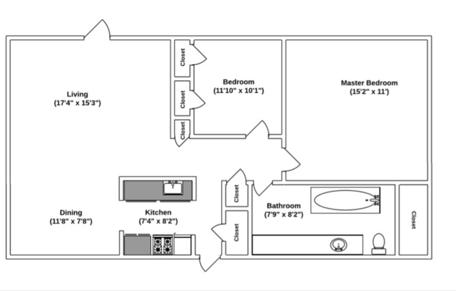 2 beds, 1 bath, 966 sqft, $890