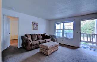 Image of carpeted room with furniture and window