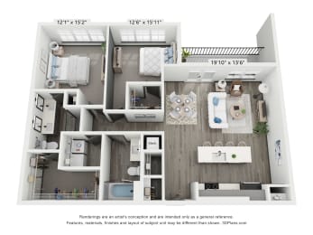 2 beds, 2 baths, 1,182 sqft, $2,169