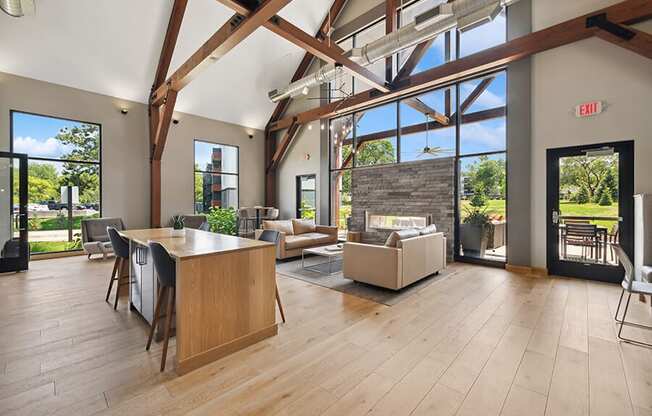 Community Clubhouse with Lounge Furniture and Fireplace at Elevate on Parkway, Burnsville, MN
