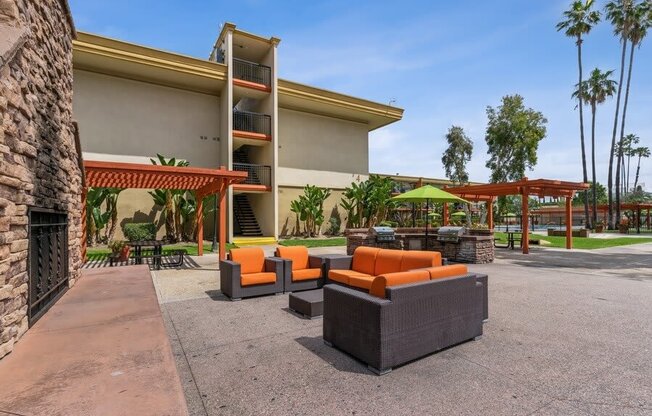 Outdoor lounge area with couches