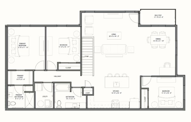 3 beds, 2 baths, 1,561 sqft, $2,525, Unit A201