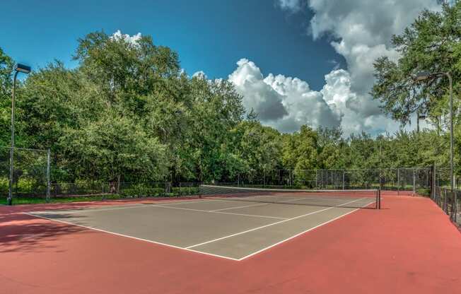 Fenced-in Outdoor Tennis Court