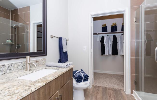 a room with a sink and a mirror