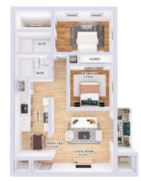 2 beds, 2 baths, 850 sqft, $959