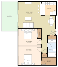 2 beds, 1 bath, 870 sqft, $3,195