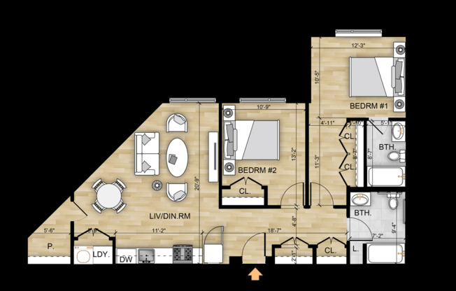 2 beds, 2 baths, 879 sqft, $2,855, Unit 304