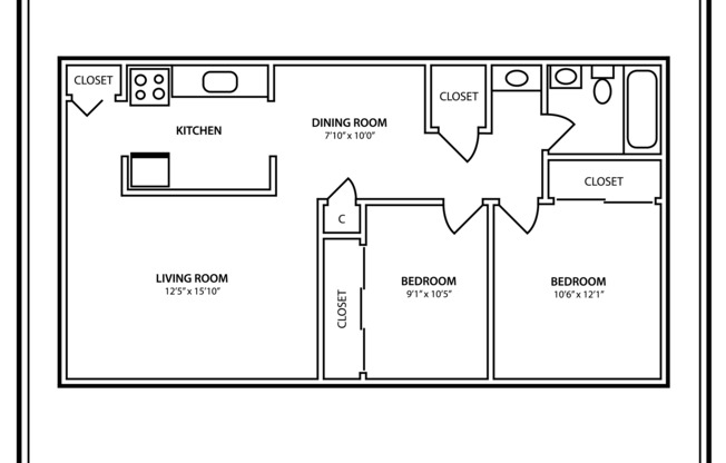 2 beds, 1 bath, 760 sqft, $820