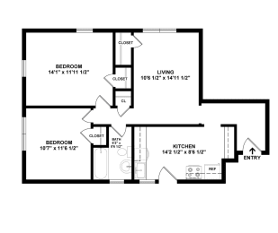 2 beds, 1 bath, 944 sqft, $1,295