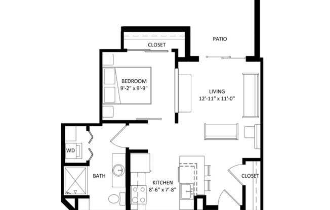 Studio, 1 bath, 510 sqft, $1,295, Unit 115