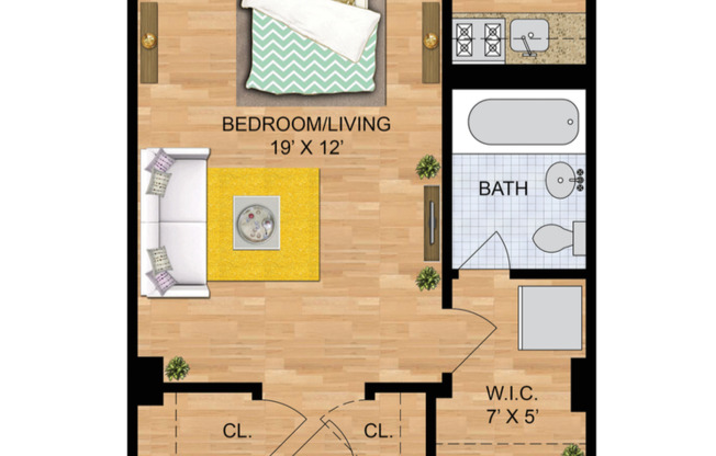 Studio, 1 bath, $1,495