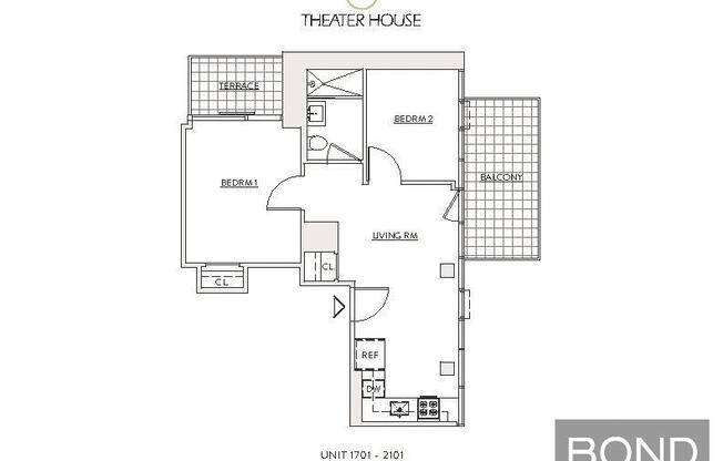 2 beds, 1 bath, $7,195, Unit 2101