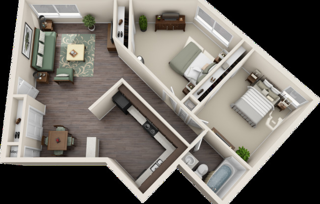 2 beds, 1 bath, 1,100 sqft, $1,300, Unit 13-113