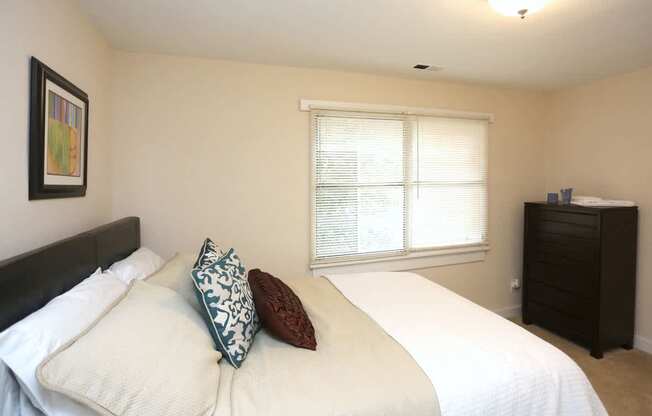 View of bedroom model with bed and dresser