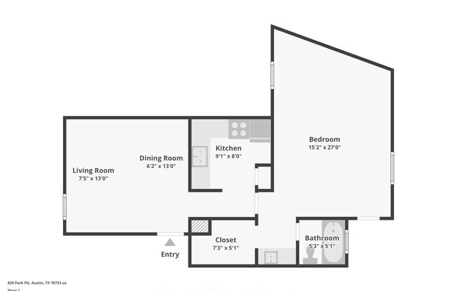 1 bed, 1 bath, 629 sqft, $665, Unit 203