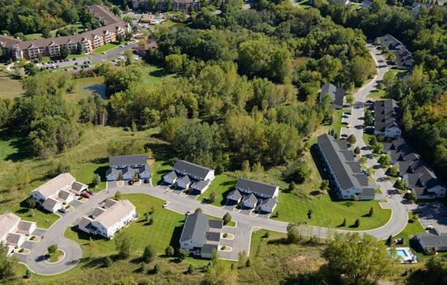 Aerial drone shot of properties