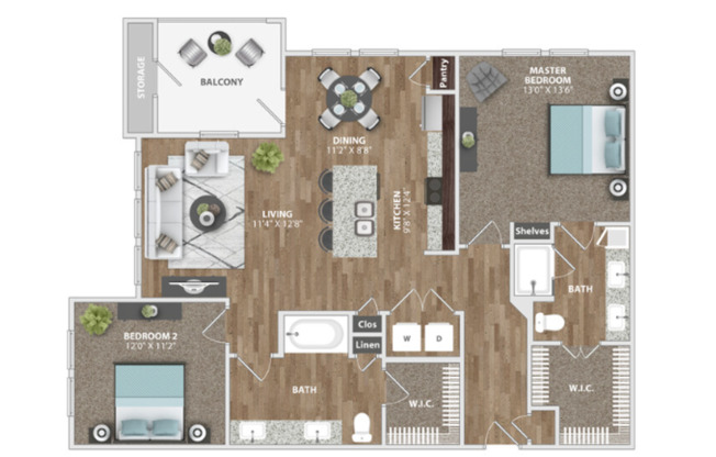 2 beds, 2 baths, 1,170 sqft, $1,895