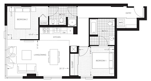 2 beds, 2 baths, 909 sqft, $2,128