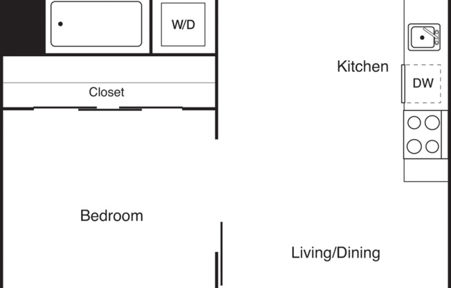 1 bed, 1 bath, 543 sqft, $2,493, Unit 624