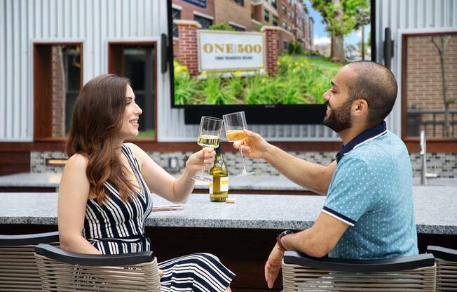 Couple Having A Toast at One500, Teaneck