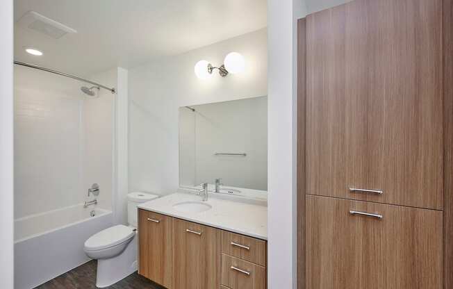 Multnomah Station Apartments bathroom with storage