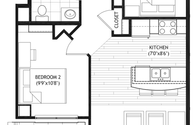 2 beds, 1 bath, 748 sqft, $3,000, Unit 1304