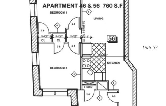 3 beds, 2 baths, 736 sqft, $2,950, Unit 56