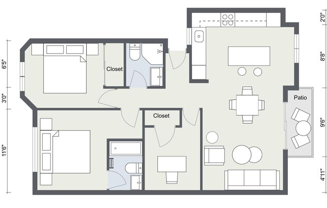 2 beds, 2 baths, 1,100 sqft, $2,995, Unit 2