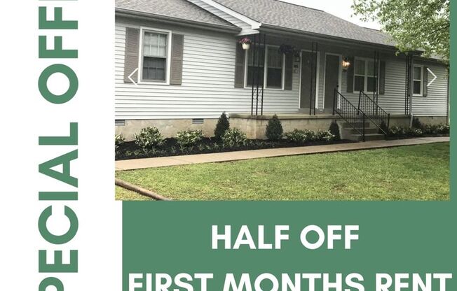 MOVE IN SPECIAL! 1/2 OFF THE FIRST MONTHS RENT! One Level 2 Bedroom Duplex in Murfreesboro!