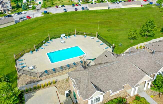 Aerial View of Pool and Sundeck at Colonial Pointe at Fairview Apartments, Nebraska, 68123