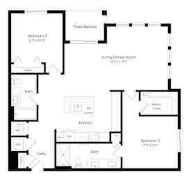 2 beds, 2 baths, 1,197 sqft, $1,825