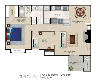 1 bed, 1 bath, 930 sqft, $1,333