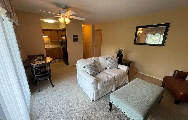 a living room with a couch and a coffee table