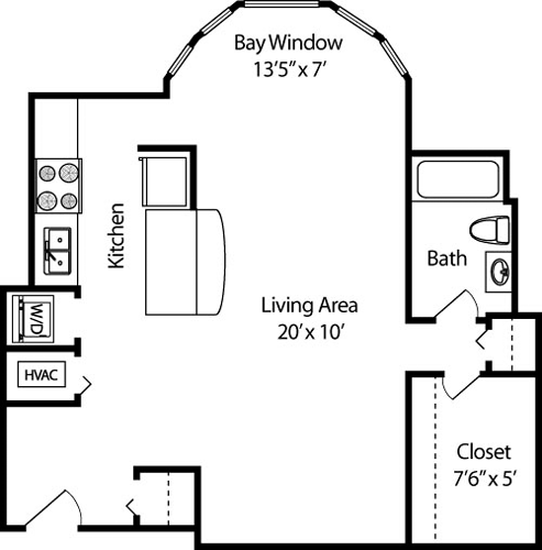 Studio, 1 bath, 530 sqft, $1,794, Unit 102