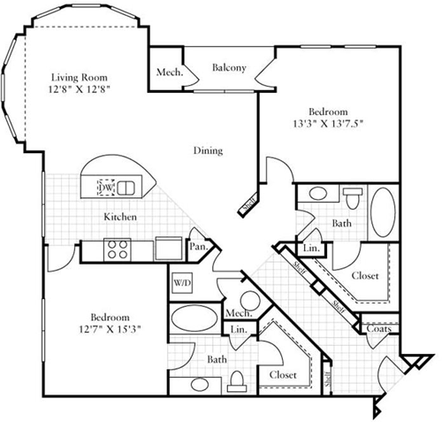 2 beds, 2 baths, 1,255 sqft, $2,253, Unit 1091