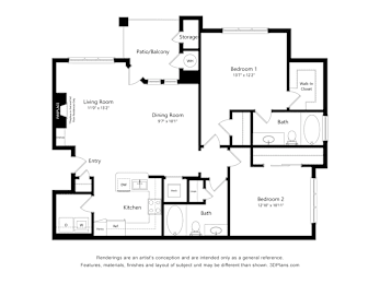 2 beds, 2 baths, 1,213 sqft, $2,497
