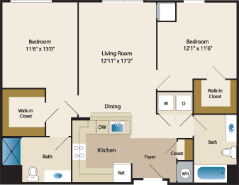 2 beds, 2 baths, 965 sqft, $2,097