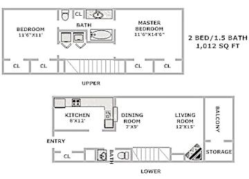 2 beds, 1.5 baths, 1,012 sqft, $1,382