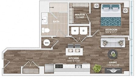 1 bed, 1 bath, 686 sqft, $2,134