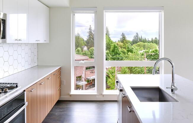 Multnomah Station Apartments kitchen with a view