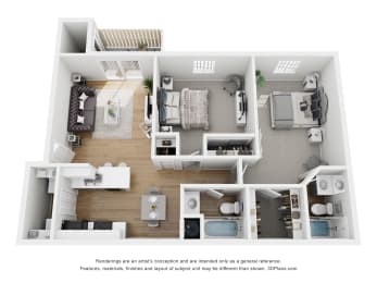 2 beds, 2 baths, 906 sqft, $1,035