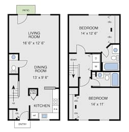 2 beds, 2.5 baths, 1,181 sqft, $1,599