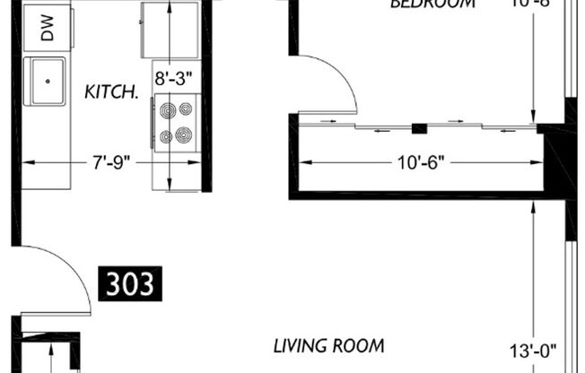 1 bed, 1 bath, 627 sqft, $1,710, Unit 403