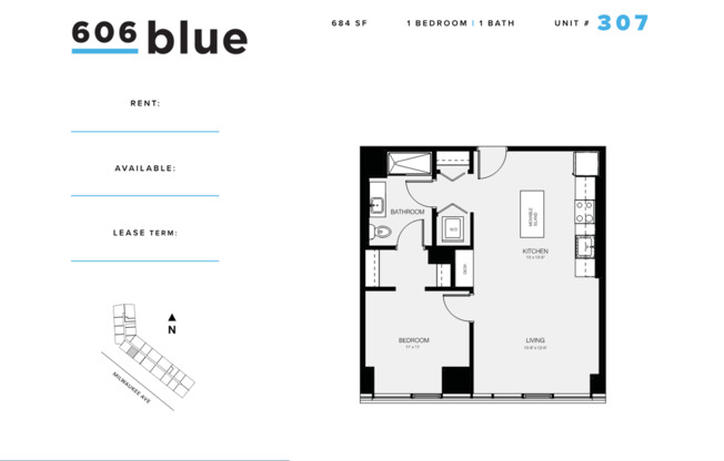 1 bed, 1 bath, 684 sqft, $2,950, Unit 307
